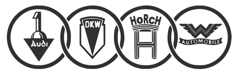 Логотипы Audi, Horch&Co, Wanderer и DKW