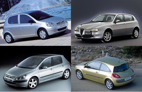 Toyota Yaris (2000), Alfa Romeo 147 (2001),…