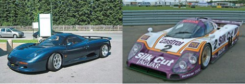 Суперкар Jaguar XJR-15 (слева) с 450-сильным…