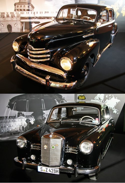 Вверху — Opel Kapitän (1951), внизу Mercedes-Benz…