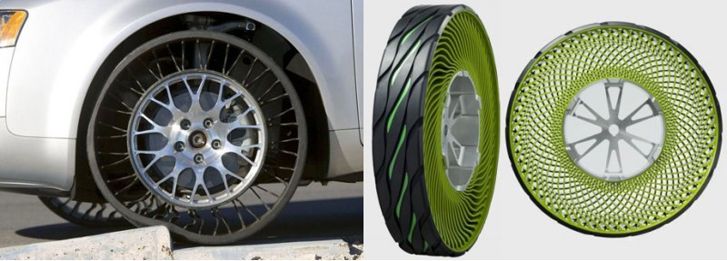 Шина без воздуха от Michelin (слева) и…