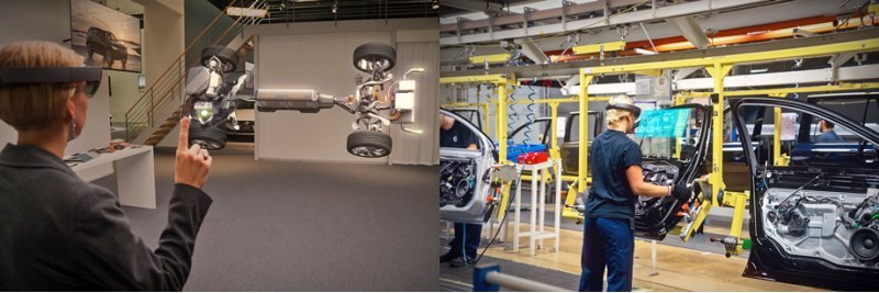 Пользователь системы HoloLens видит сквозь очки наложенную на реальность трехмерную модель, которая…