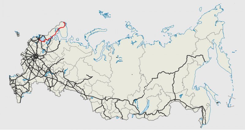 Красным на карте сети федеральных дорог выделена…