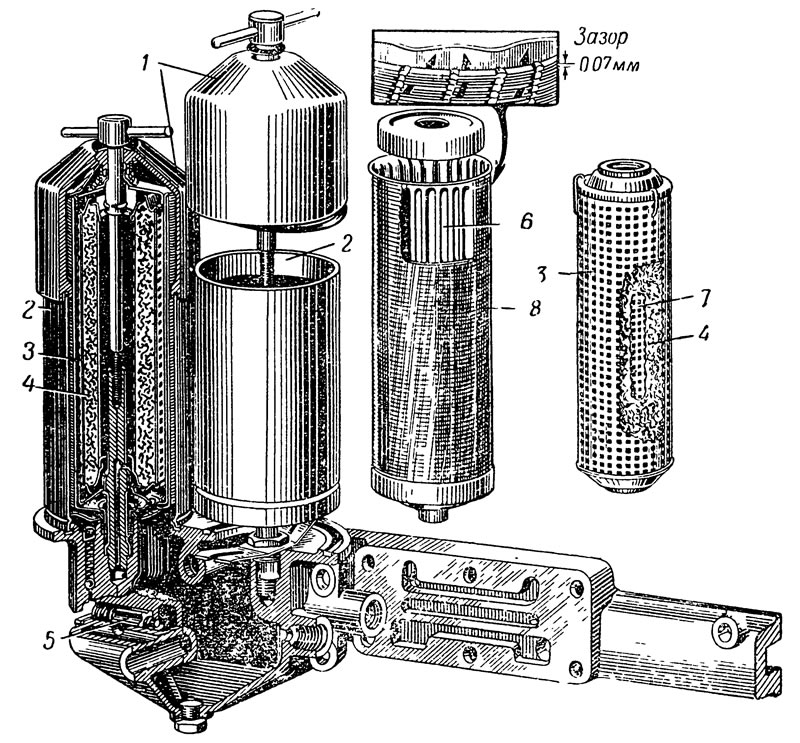 Рис. 42. Масляный фильтр дизеля КДМ-46: 1 -…