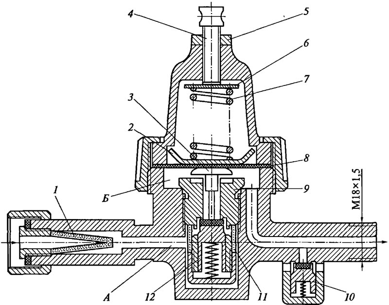 Строение газовой. Схема устройство редуктора пропана. Схема устройства газового редуктора. Газовый редуктор схема. Редуктор для газового баллона схема.