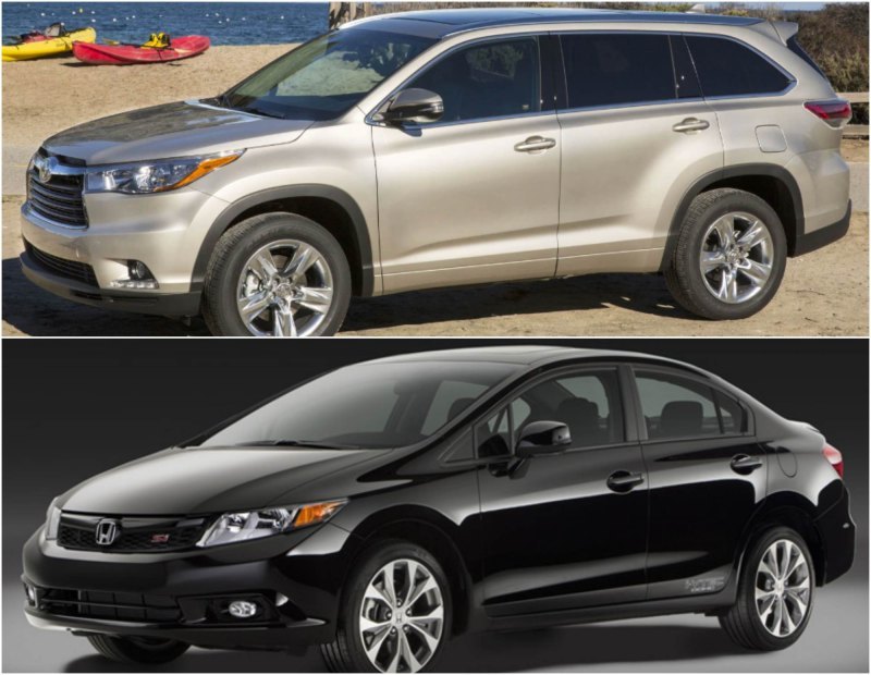 Toyota Highlander (2015) и Honda Civic (2012)
