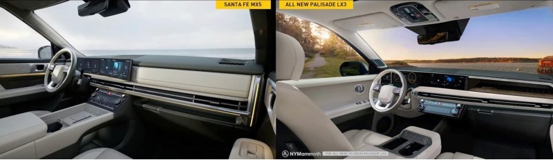 Слева интерьер нового Hyundai Santa Fe, справа –…