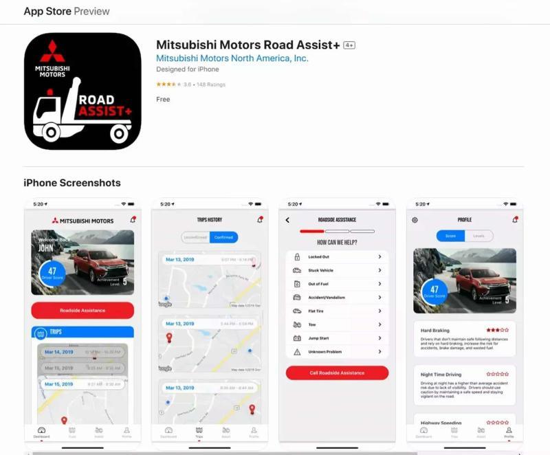 Скриншот приложения Mitsubishi Road Assist+ в…