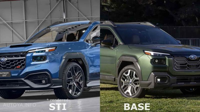 Слева – рендер Subaru Outback STI, справа –…