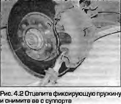 2. Аккуратно снимите фиксирующую колодки пружину…