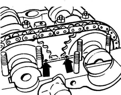 2. Установите цепь на звездочки распределительных…