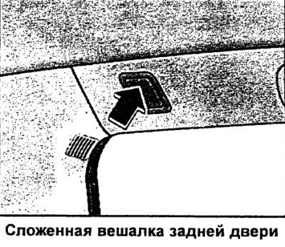 Над каждой из задних дверей расположен крючок для…