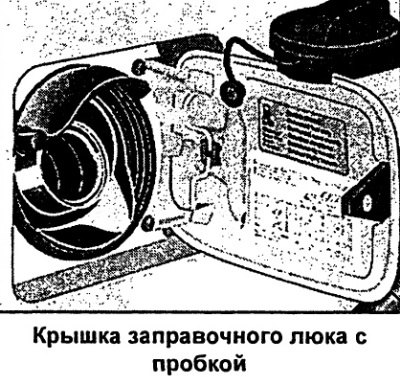 Открученную пробку горловины бака надеть на…