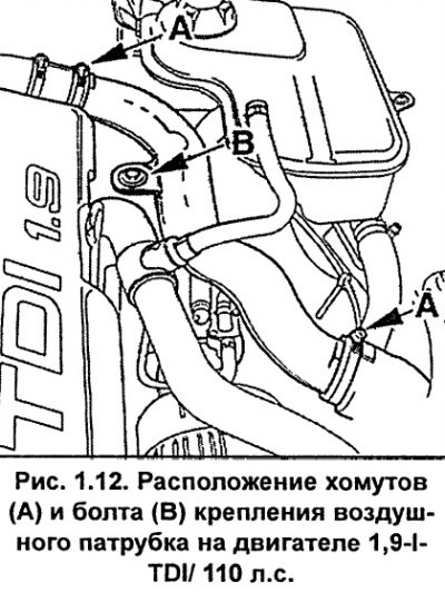 Снимите воздушный патрубок, для чего ослабьте…