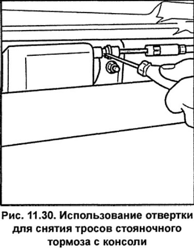 При помощи отвертки, снимите с консоли троса…