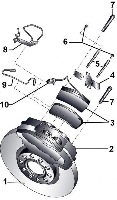Рис. 15–12. Передний тормоз Brembo: 1 – тормозной…