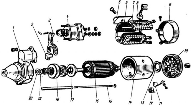 Рис. 235. Детали стартера СТ-221: 1 - крышка…