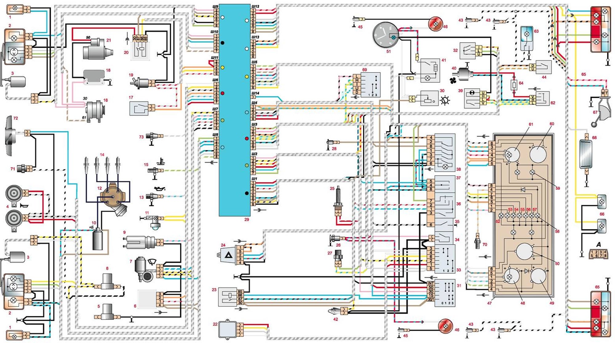 электрическая схема автомобилей ВАЗ-2106, ВАЗ-21061, ВАЗ-21063 выпуска 1988-2001