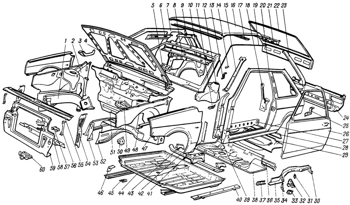 Схема деталей кузова автомобиля