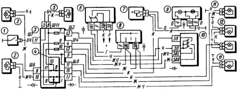 Схема освещения ваз 2109