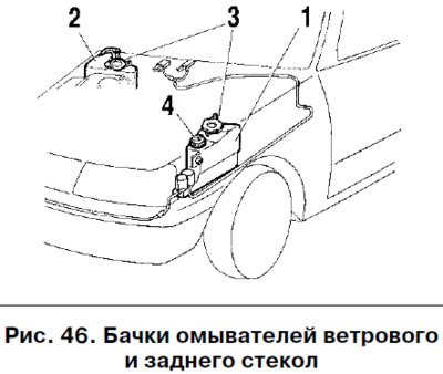Уровень жидкости в бачках 1 (рис. 46) и 2 омыва…