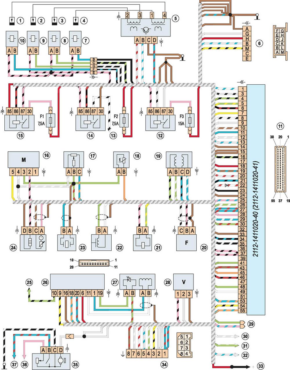 Схема электропроводки ваз 2111