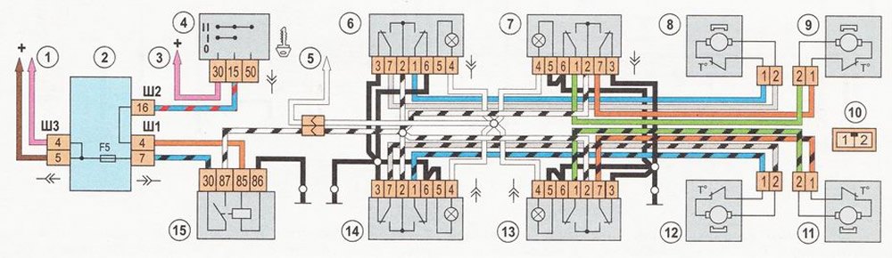 Схема электростеклоподъемников ваз 2114