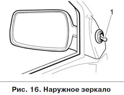 Наружные зеркала регулируются рукояткой 1 (рис.…