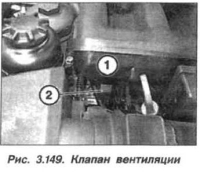 Клапан (2, рис. 3.149) вентиляции топливного бака…
