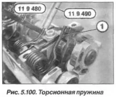 Приподнять один конец торсионной пружины с…