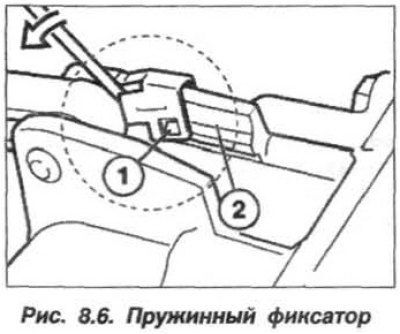 Отверткой подцепить пружинный фиксатор (1, рис.…