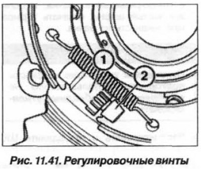 Установку тормозных колодок стояночного тормоза…