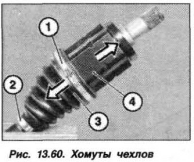 Ослабить хомуты (1 и 2, рис. 13.60) чехлов.…