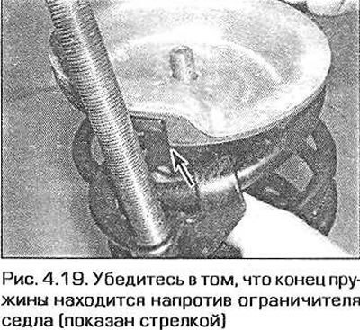 19. Наденьте верхнее седло пружины и разверните его так, чтобы конец пружины был напротив упора…