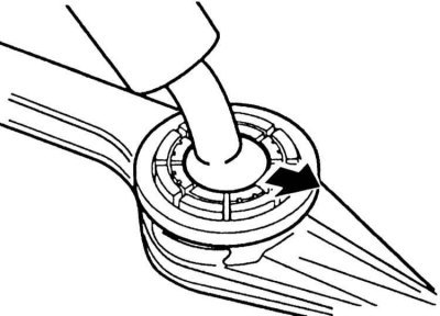 7. Установите рычаг переключения со сферическим вкладышем так, чтобы стрелки на вкладыше показывали…