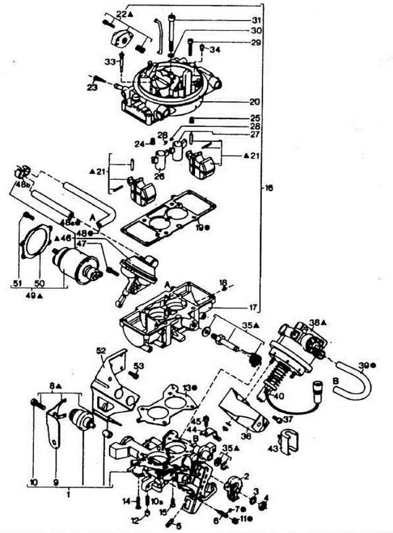 Основные детали карбюратора 2ВЕ «Экотроник»: 1 - корпус дроссельных заслонок с потенциометром…