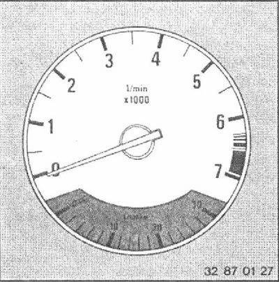 Не допускайте повышения оборотов двигателя до перехода стрелки тахометра в красный сектор.