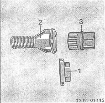 1 - Колпачок; 2 - Колесный болт пол переходник; 3 - Переходник (две штуки, входит в комплект…