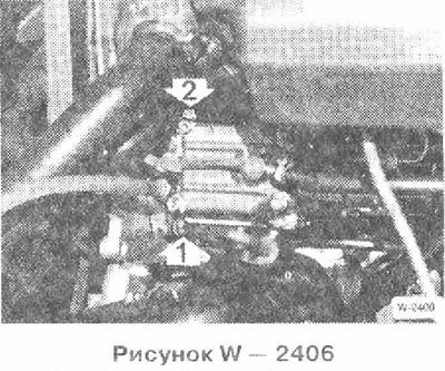 Ослабить гайки 1 и 2.