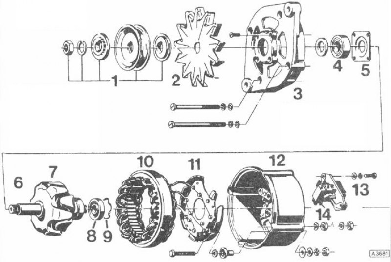1. Ременной шкив; 2. Крыльчатка вентилятора; 3.…