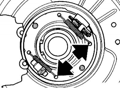 2. Отцепите возвратные пружины от колодок.…