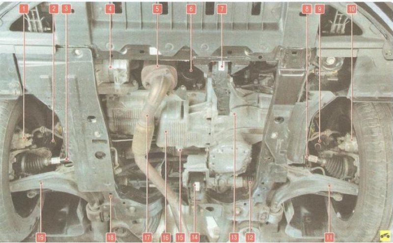 Рис. 1.4. Основные агрегаты автомобиля (вид снизу…