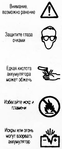 Например, эти символы применяются на аккумуляторе: