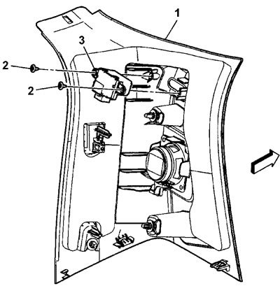 1. Снимите отделку задней стойки (1).