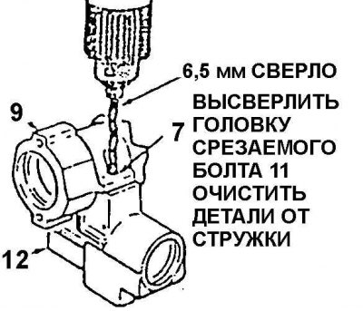 7. Срезной болт; 9. Верхний корпус рулевой…