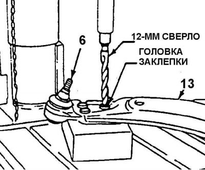 Удаление заклепок шарового шарнира