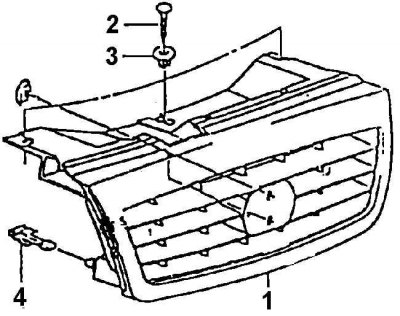 1. Решетка радиатора; 2. Верхний винт (з шт.); 3.…