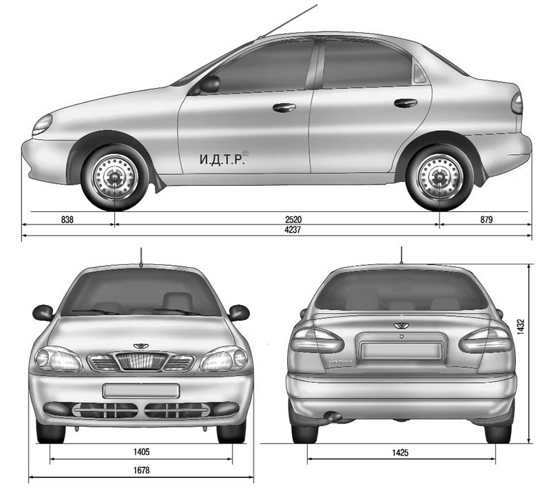 Рис. 1.2. Габаритные размеры (мм) автомобиля…