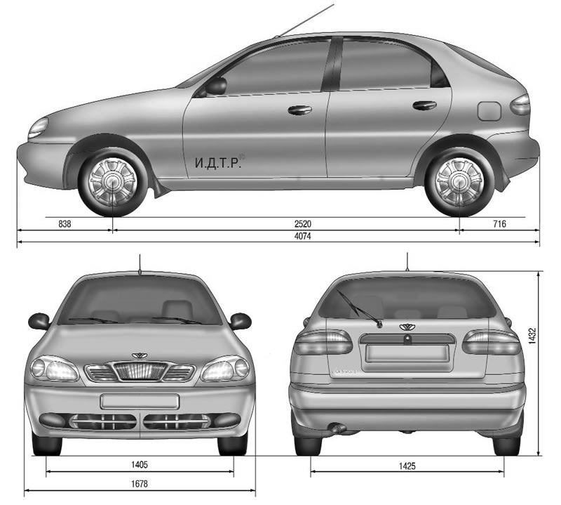 Рис. 1.3. Габаритные размеры (мм) автомобиля…