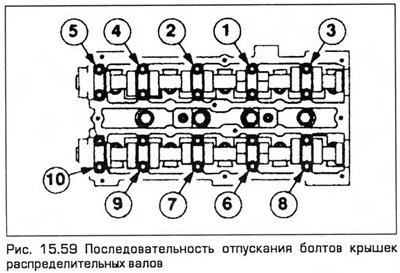 59. Отпустите болты крышек подшипников…